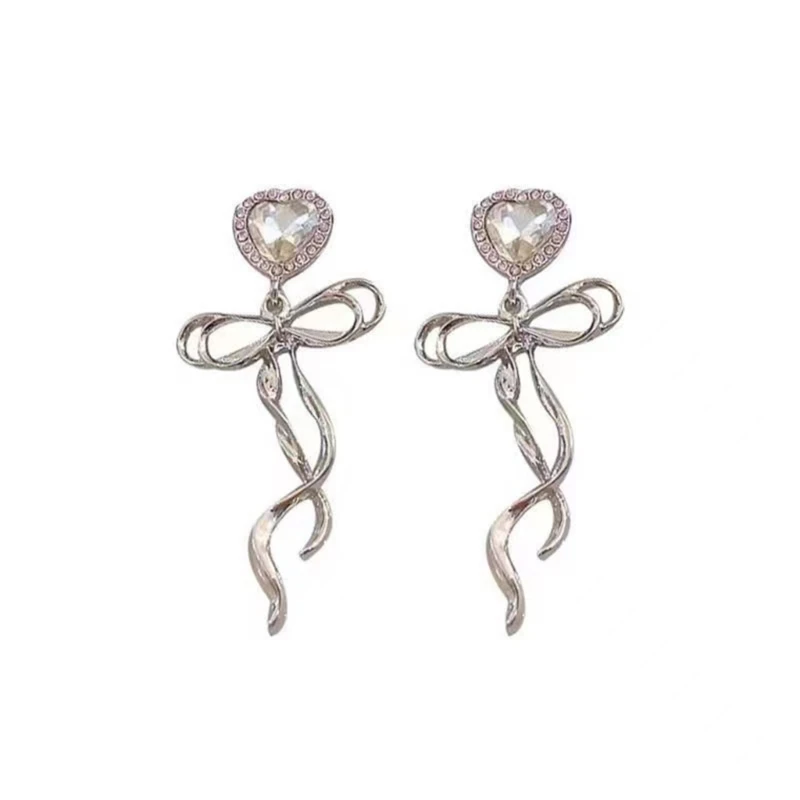 

Fashion Bowknot Drop Earrings Heart Drop Earrings Alloy Material Ear Studs for Students and Office Professionals