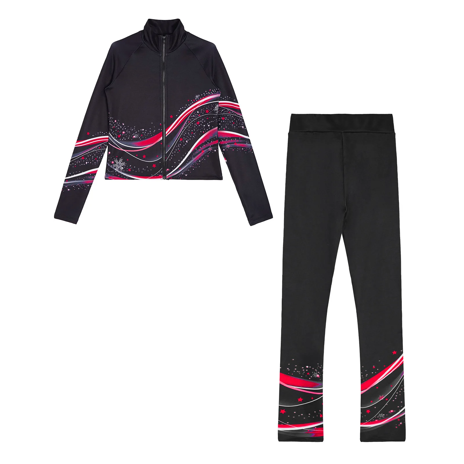Kinder Mädchen Fleece Eiskunstlauf Sweatshirt Jacke mit Leggings Hosen Set für Gymnastik Tanz Praxis Yoga Workout Training – Detail 12
