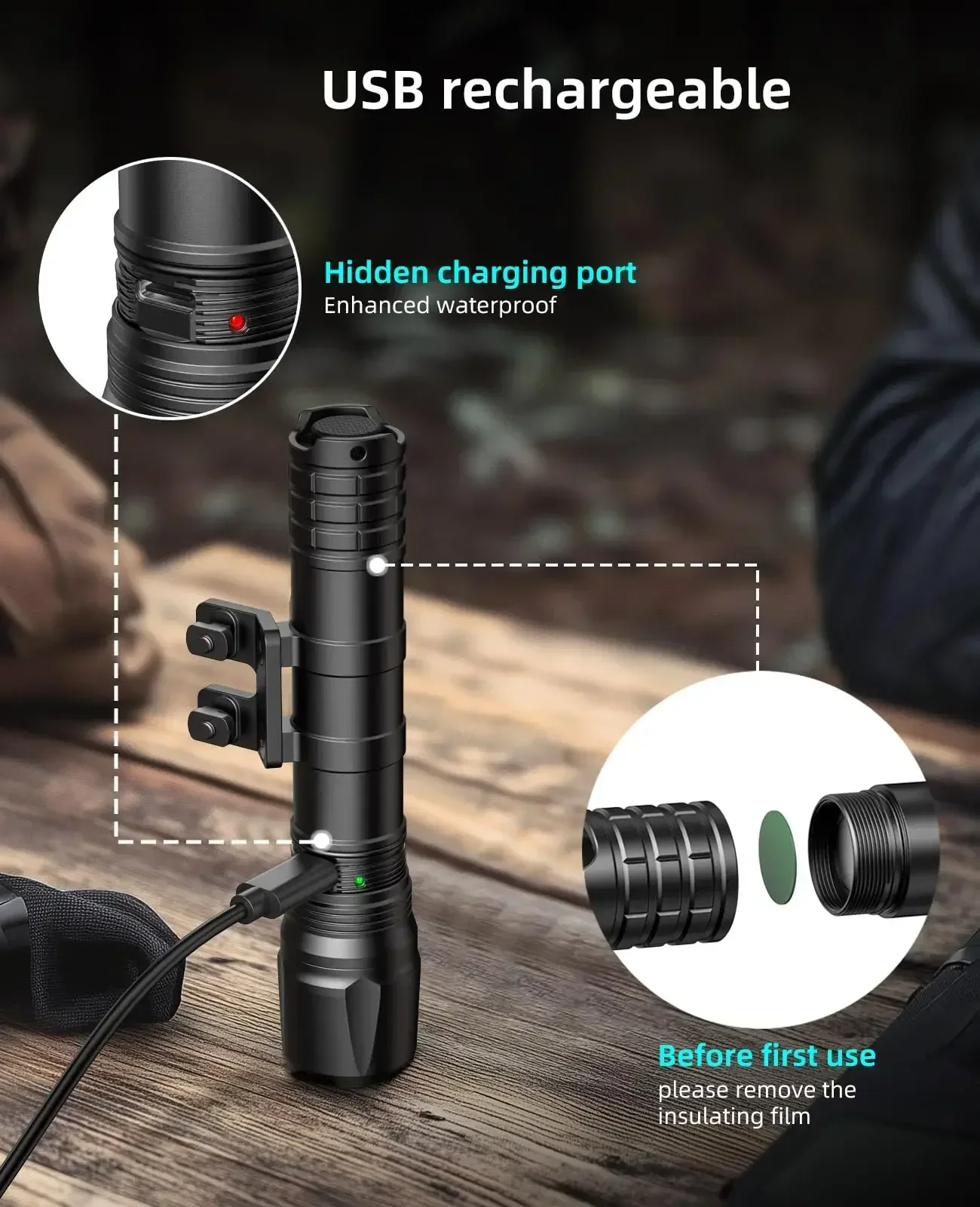 Tactical Rechargeable Flashlight for Hunting Camping