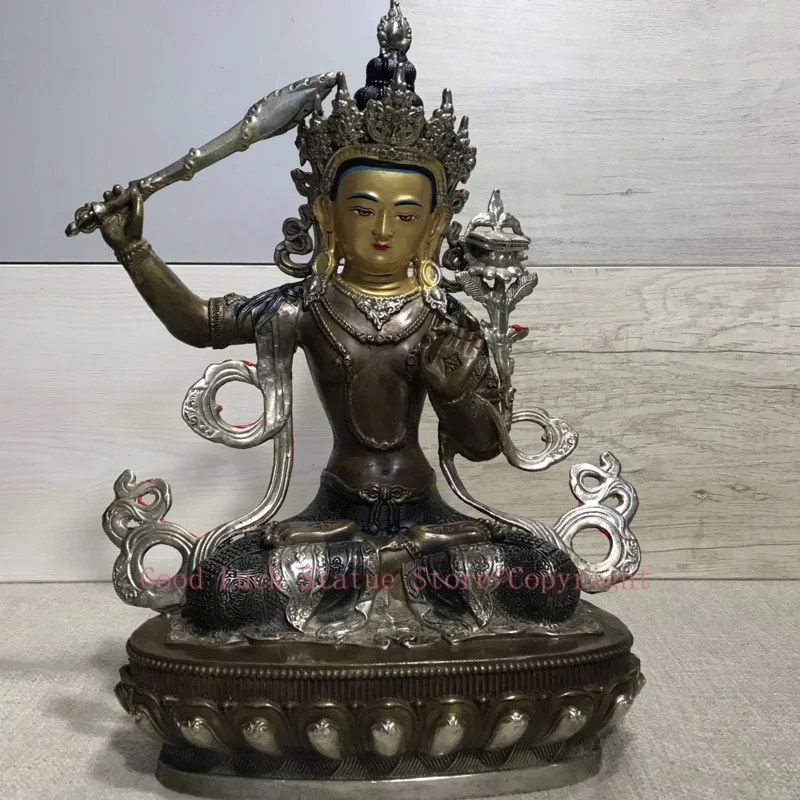 

Wholesale Buddhist supplie Tibet temple Buddhism family protection Bodhisattva Manjusri Tara Guanyin silvering Buddha statue