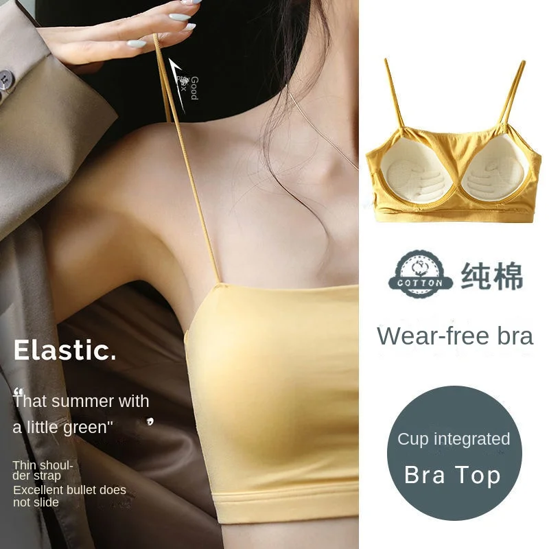 

Fixed Cup Camisole Beauty Back Underwear Women's Cotton One-Piece Latex Cotton Cushion Bra Underwear Bandeau Bottoming Tube Top