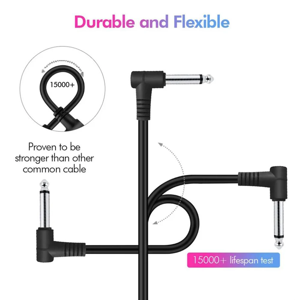 6pcs Guitar Effect Pedal Cable Instrument Patch Cable 30cm / 12 Inch Long with 1/4 Inch 6.35mm Right Angle Plug Male Connector