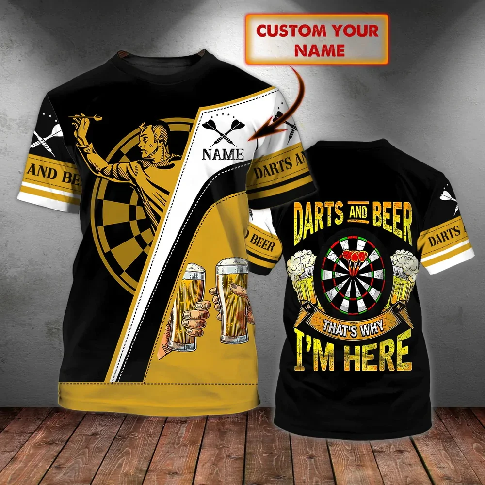 Benutzerdefinierte mit Namen Dart und Bier 3D All Over gedruckt Sommer Herren T-Shirt Dart Lover T-Shirt Casual Unisex Kurzarm DW80