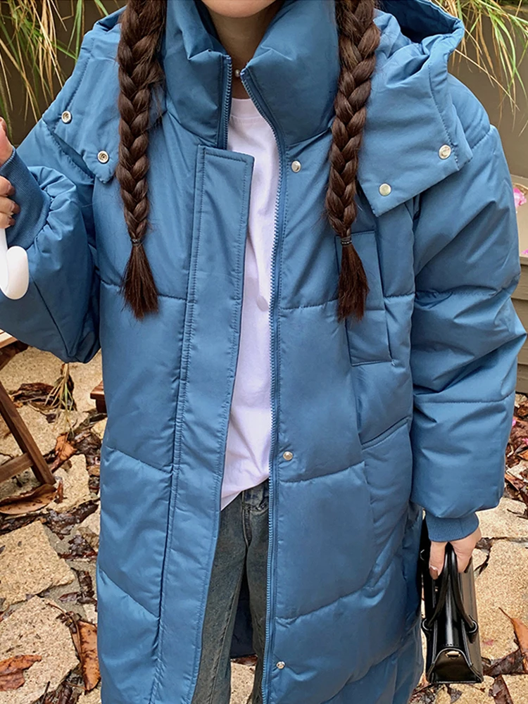 

Oversized Korean Winter Jackets For Women Chaquetas Para Mujeres 2023 Fashion Loose Hooded Thick Warm Black Parkas Simple Coats