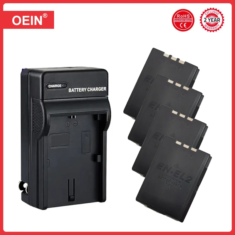4Pcs Fotocamera 1300Mah Batteria Per Nikon Coolpix 2500 3500 Sq 9904 Bp-Nkl2 Dden-El2 En-El2