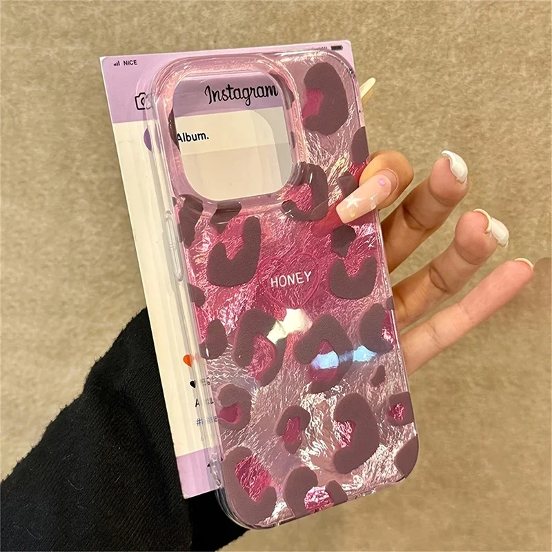 Chic Pink Leopard Print Heart Soft Phone Case