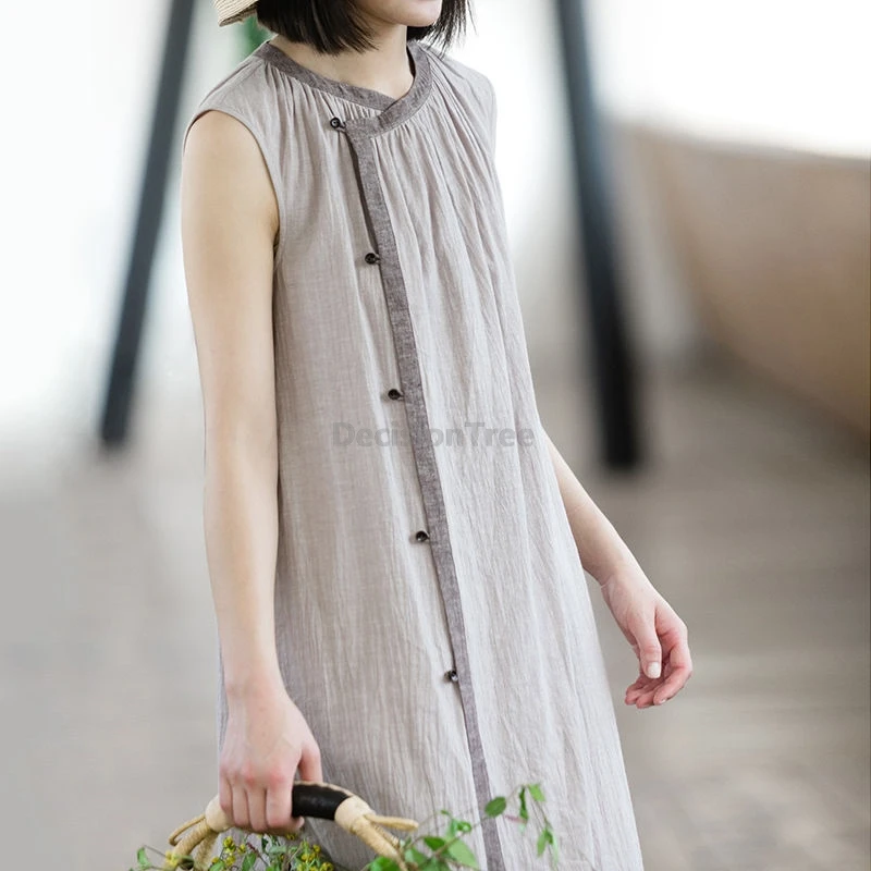 loose leisure sleeveless cotton linen robe chinese style literature art zen robe simple vintage trendy daily women dress