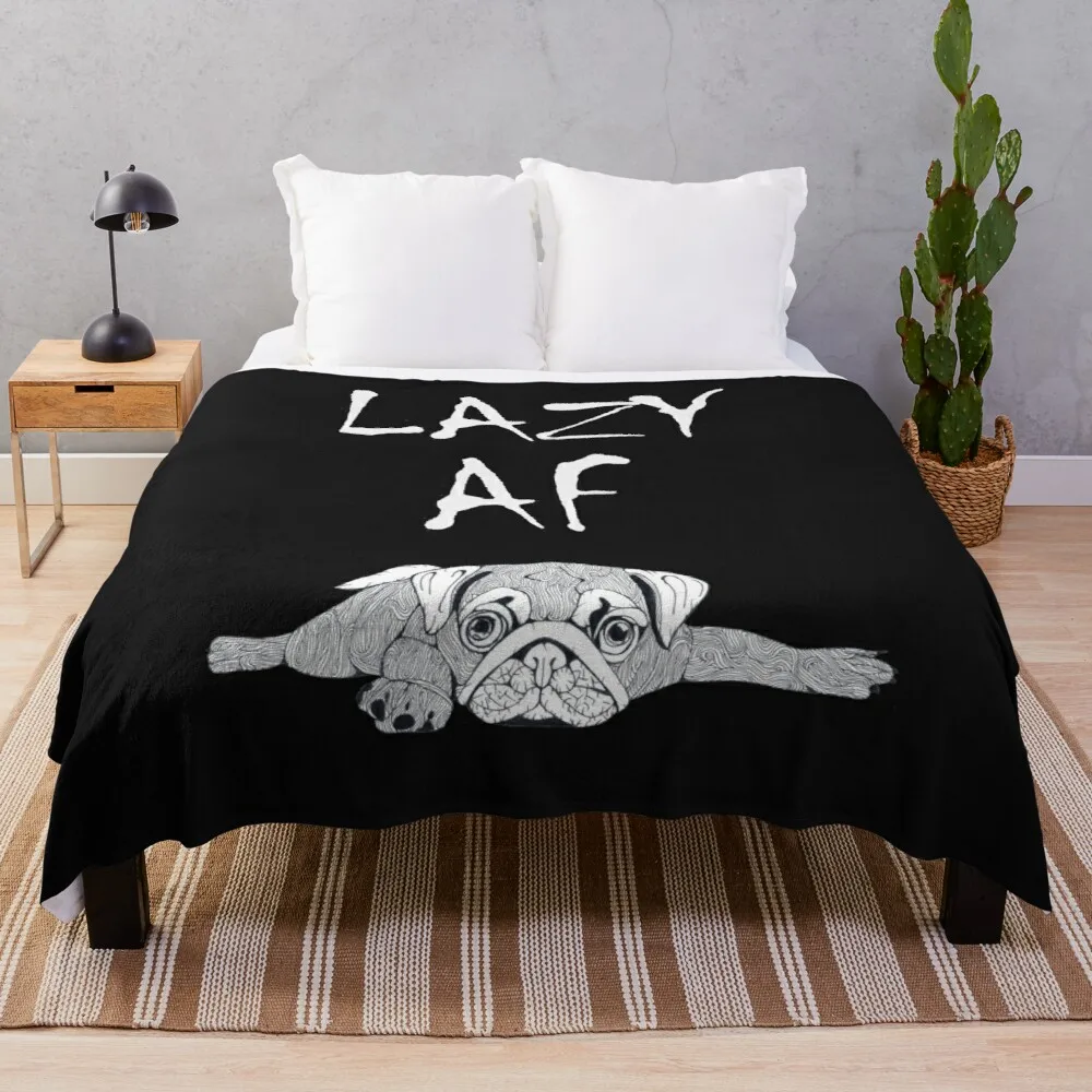 

Одеяло для путешествий Lazy AF Pug, текстиль для зимы, домашнее одеяло из синтетической кожи