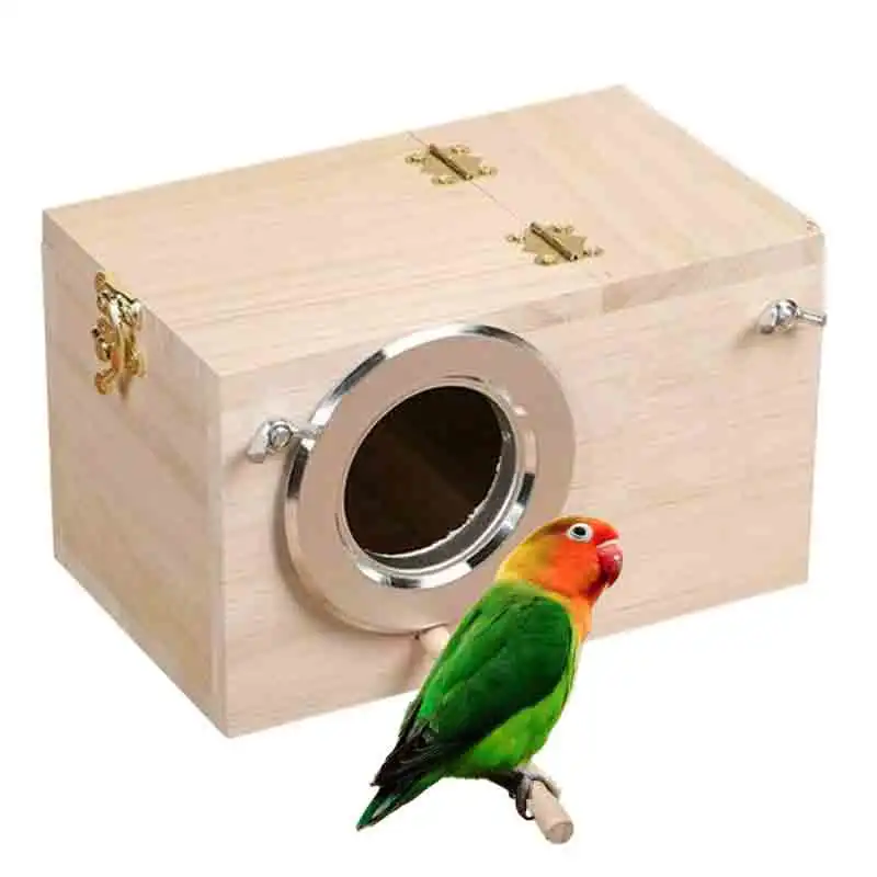 Wooden Bird Cage Nesting Box Breeding Hatching Nest for Parakeet