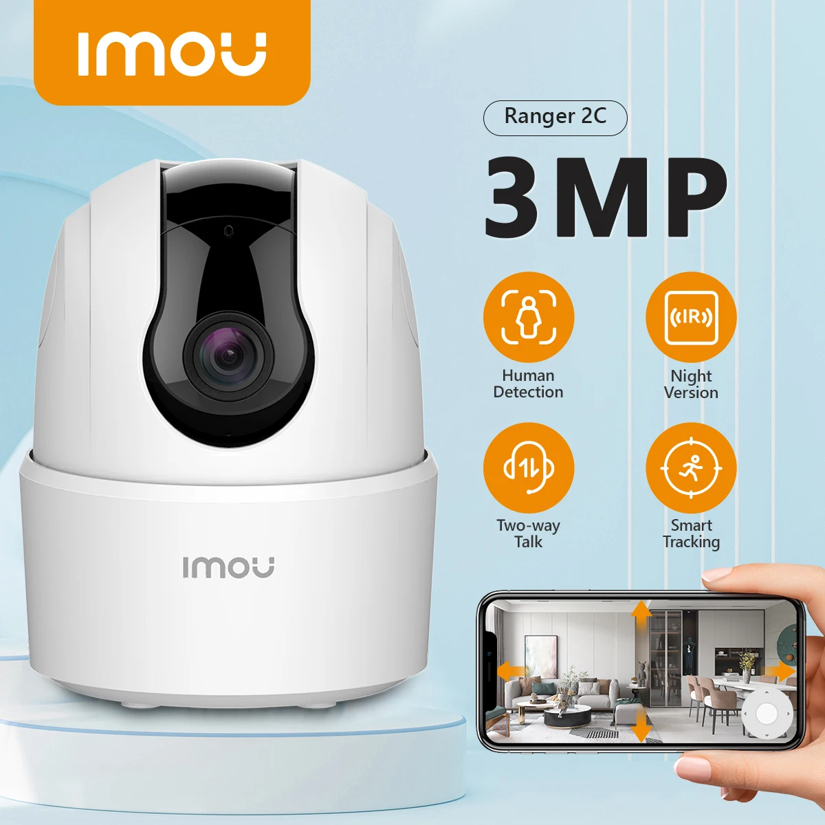 IMOU Ranger 2C 3MP Wifi Kamera İki Yönlü Konuşma Gözetleme Güvenliği 360° °   Kapsama Portection Gece Görüşlü Akıllı Takip Kamerası