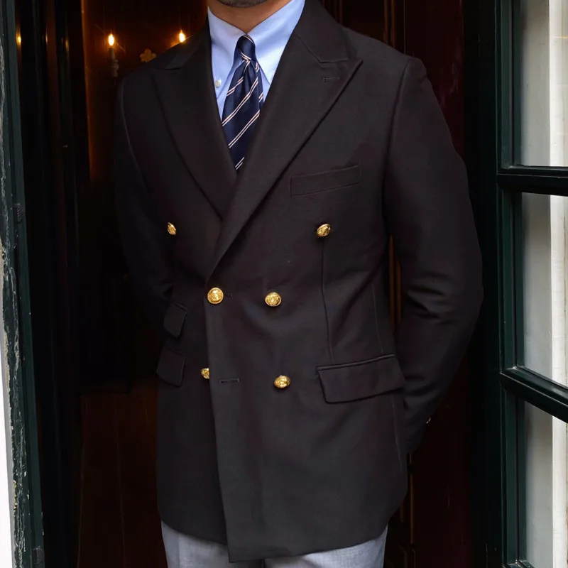 Mens Suits British Daily Blazer Double Breasted Slim Solid Color Casual Trendy