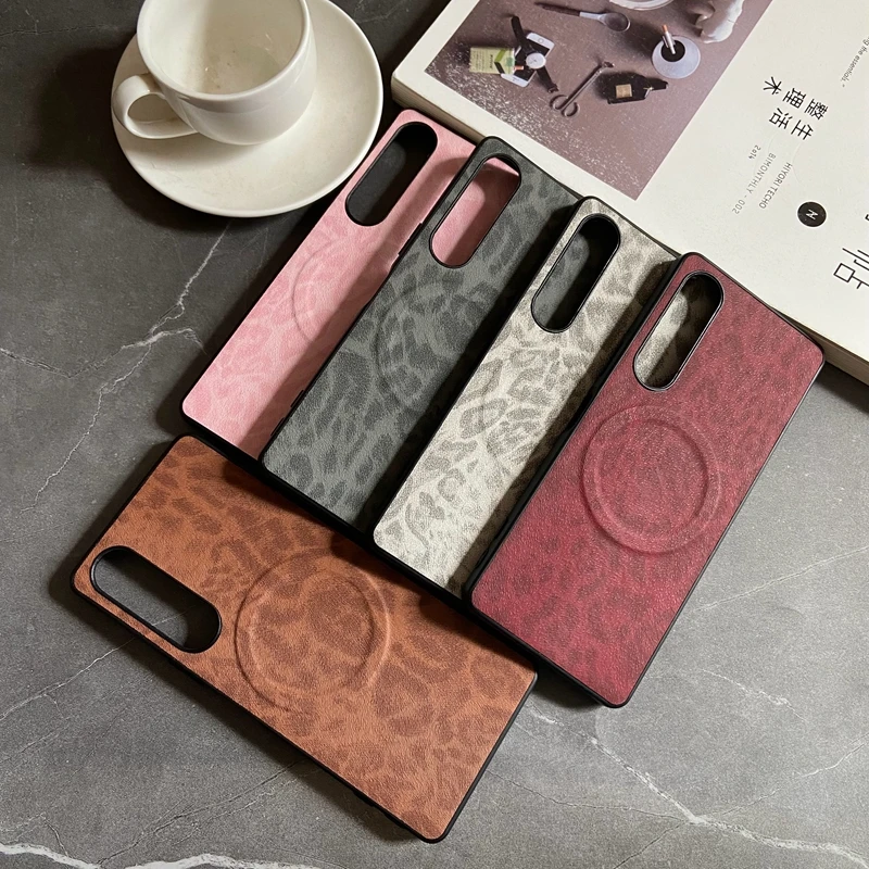 Magnetic Leather Leopard Floral Shockproof Phone Case with Mag-safe