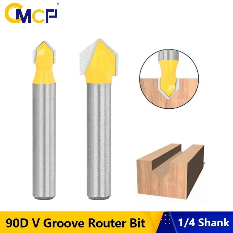 

CMCP 1/4 Shank V Gloove Bit 60/90 Degrees Router Bit Carbide Milling Cutter for Woodworking, V Slot Cutter