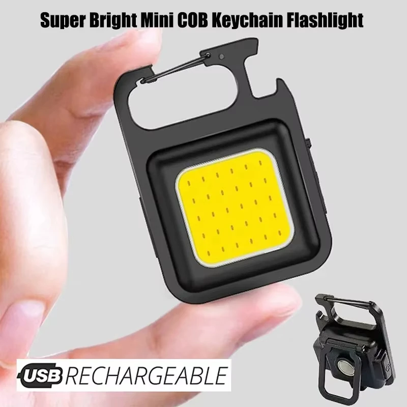 Keychain Flashlight COB LED Mini Portable Magnetic Super Bright Torch USB Camping Lantern Outdoor EDC Light for Hiking Fishing
