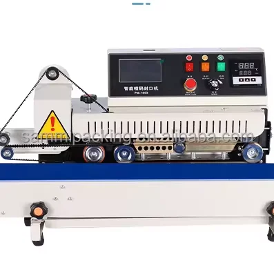 

Newest Horizontal Band Sealer with Continuous Inkjet Printing Machine 220v Wood Packaging for Sealing Plastic Bags Cartons Food