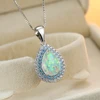 Luxury Pear Cut White Fire Opal Necklaces For Women Silver Color Water Drop Stone Blue Red Zircon Pendant Clavicle Necklace Gift