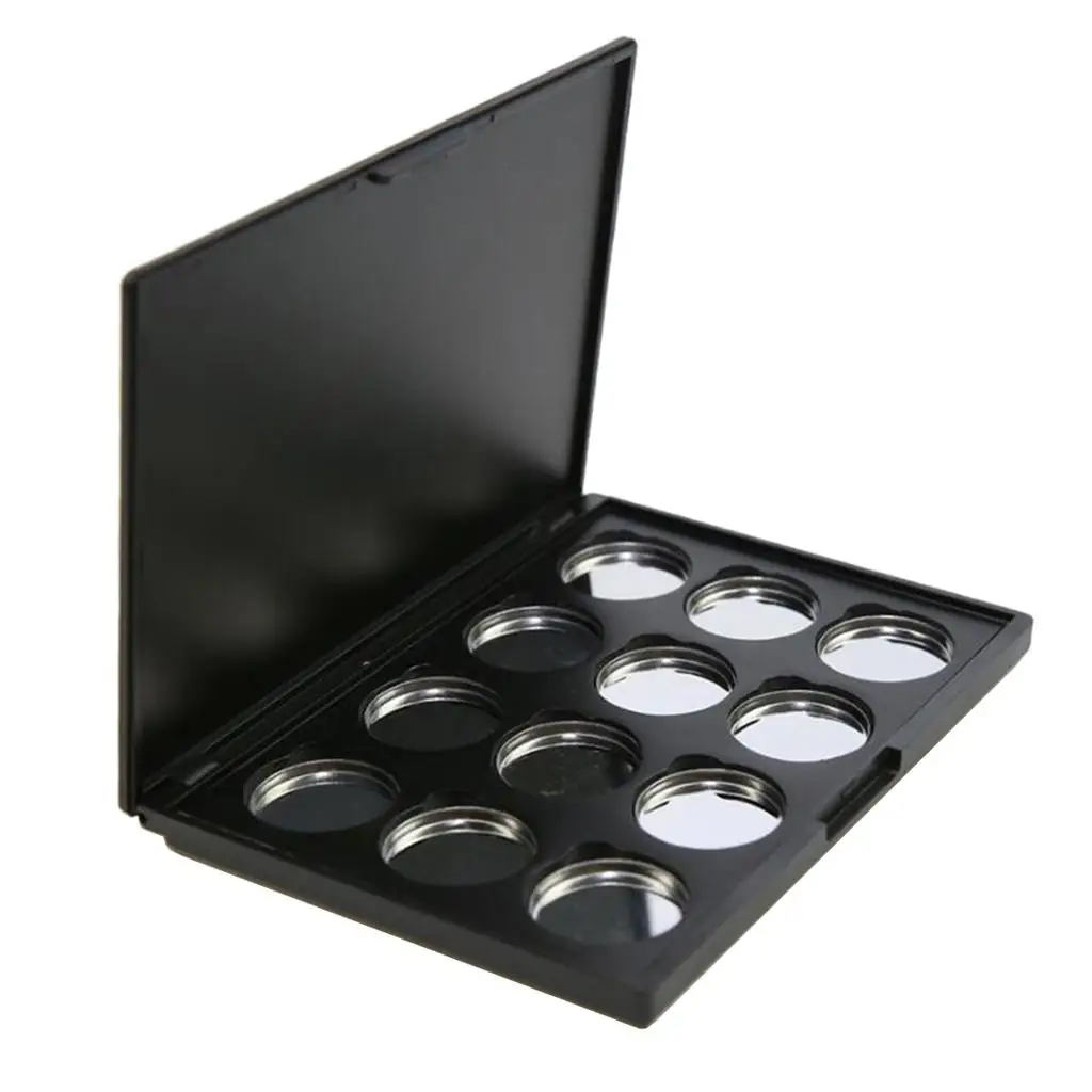  Empty with 12Pcs Small Round Metal Pans, for Storing Blush , Black Color