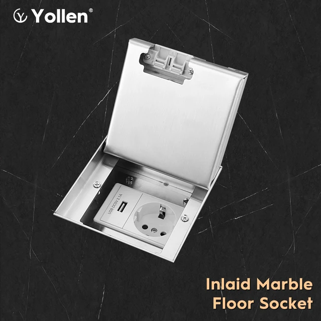 110 ขนาด EUR ฝังพื้นหินอ่อนซ็อกเก็ตแผงโลหะพรมสแตนเลสใช้ได้ 2 Power หรือ USB HDMI RJ45 ตัวเลือกโคมไฟ 230V 1