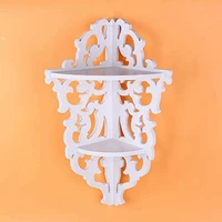 1 PCS 2 Tier Wall Mounted Carved Home Bathroom Corner Shower Storage Shelf Corner Shelf White Corner Display Rack For Decoration 2