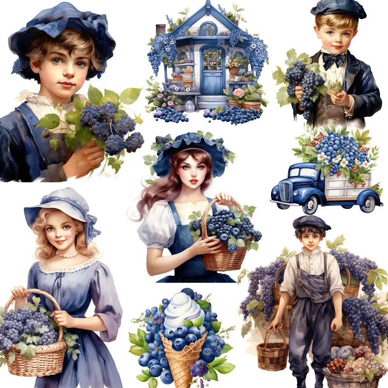 

Victoria Blueberries Girls Stickers For Kids Stationery Toys Book Decorative Scrapbooking Stickers Junk Journal Handbook Decals