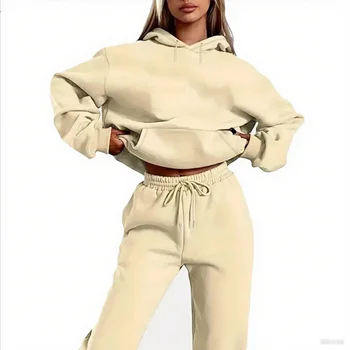 Winter Tracksuit Women Two Piece Set - Oversized Hoodie Sweatpants Solid Color Sportswear Suit |Casual Sweatshirt Trouser Set 1