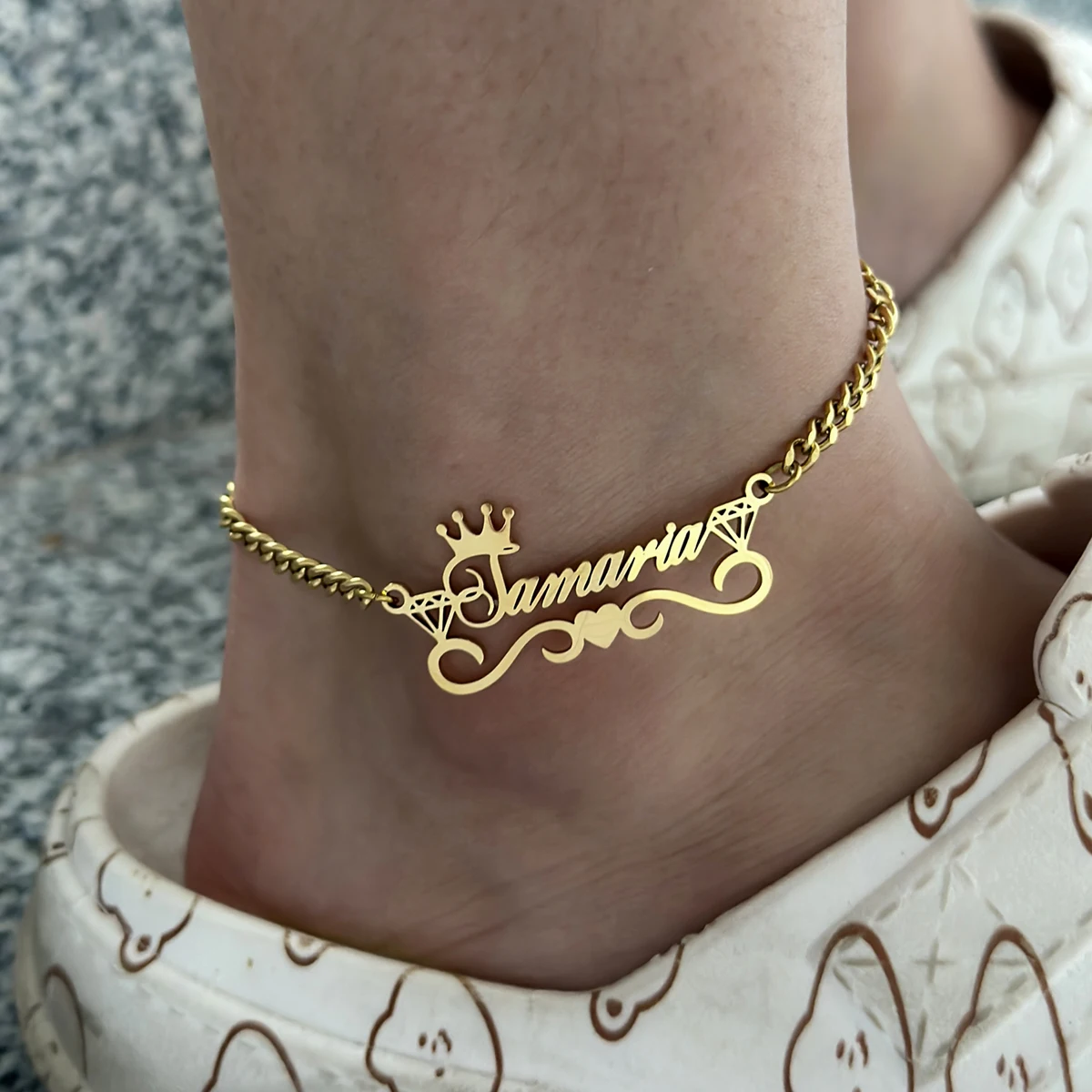 Cavigliera Donna Con Nome Personalizzabile - Acciaio Inox Argento, Oro O Nero - Foto 8