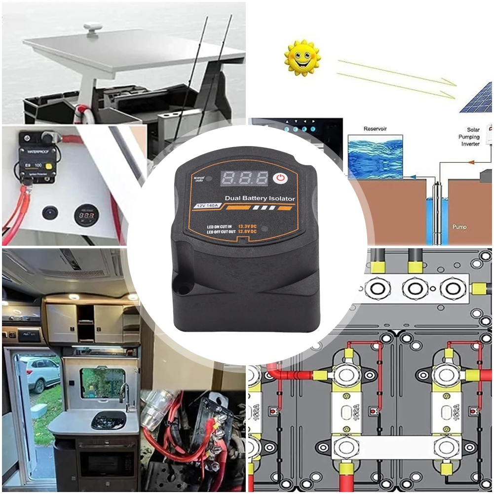 12V 140A 듀얼 배터리 스마트 아이솔레이터 LCD 디스플레이 VSR 자동차 릴레이 전압 설정 캠핑카 RV용 디지털 전압 감지 릴레이