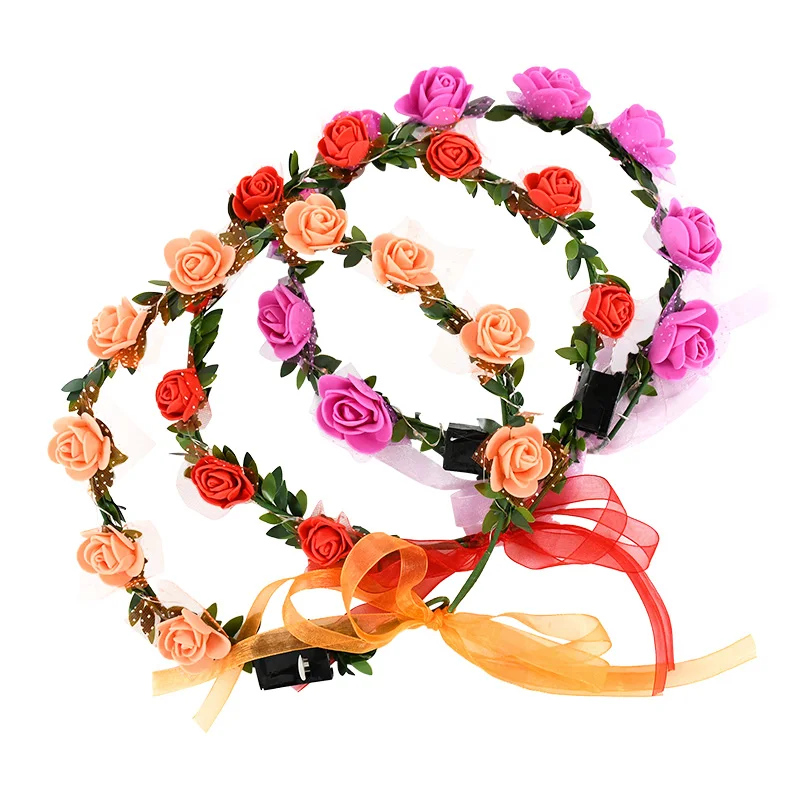 20 pezzi corona di fiori a LED fascia per fiori a LED multicolore illuminato ghirlanda di capelli di fiori ghirlanda di fiori a LED floreale a batteria  15