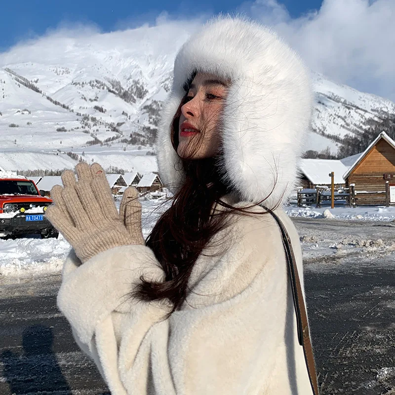 Winter Imitation Sable Plush Hat Women Outdoor Cycling Lei Feng Hat Thickened Windproof Ear Protection Warm