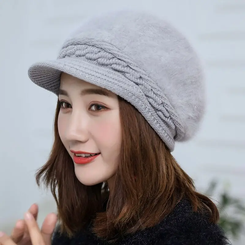 Hat Women's Winter Korean Rabbit Hair Hat New Winter Duck Tongue Hat Thickened Warm Knitted Hat 6