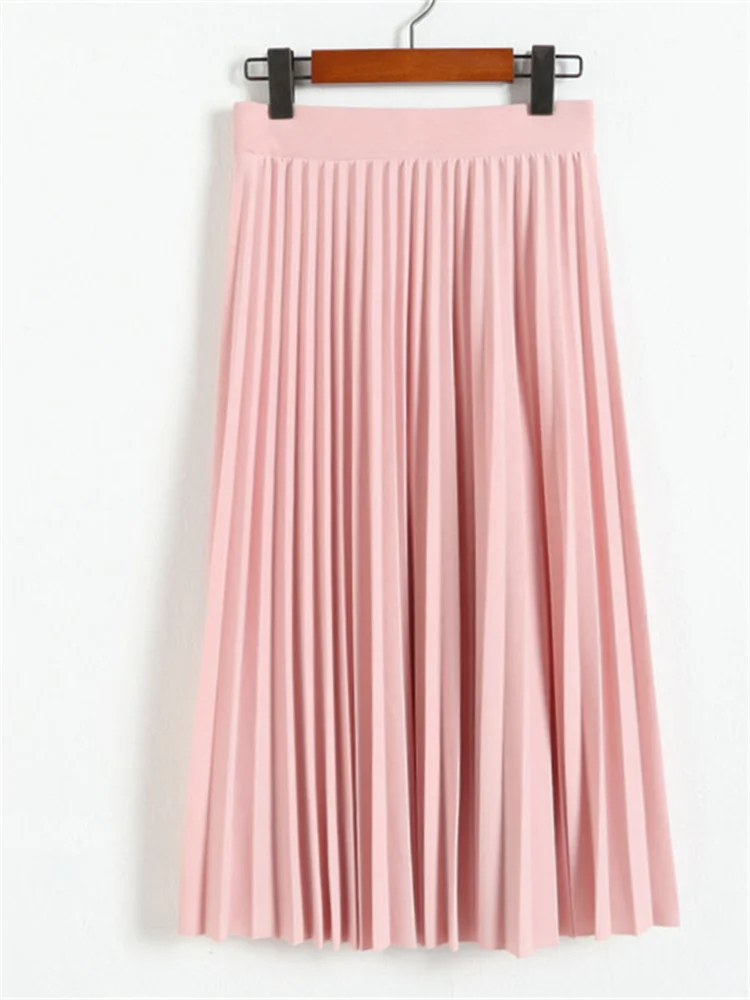 New Spring Autumn Fashion Women's High Waist Pleated Solid Color Half Length Elastic Skirt Promotions Lady Black Pink Kawaii Emo |