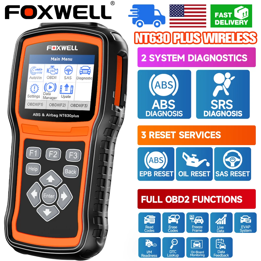 FOXWELL NT630 Plus OBD2 Scanner ABS SRS Code Reader Automotive OBD II Airbag Diagnostic ABS Brake Bleeding Diagnostic Scan Tool