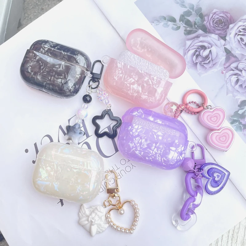 

For apple airpods 2 /airpods pro2 /airpods3 case luxury conch shell&love keychian silicone Earphone Cover airpod pro case funda