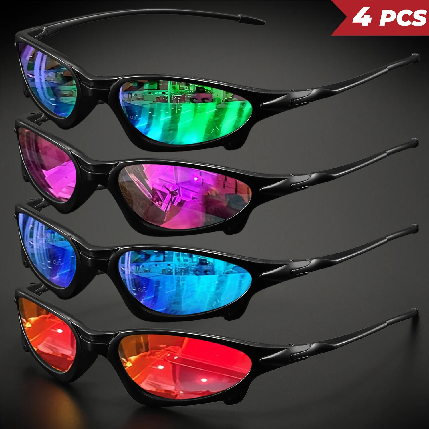 4-teilige futuristische Sport-Sonnenbrille mit kleinem Rahmen – umlaufende Passform, UV400 für Radfahren, Angeln und Reisen – Detail 9