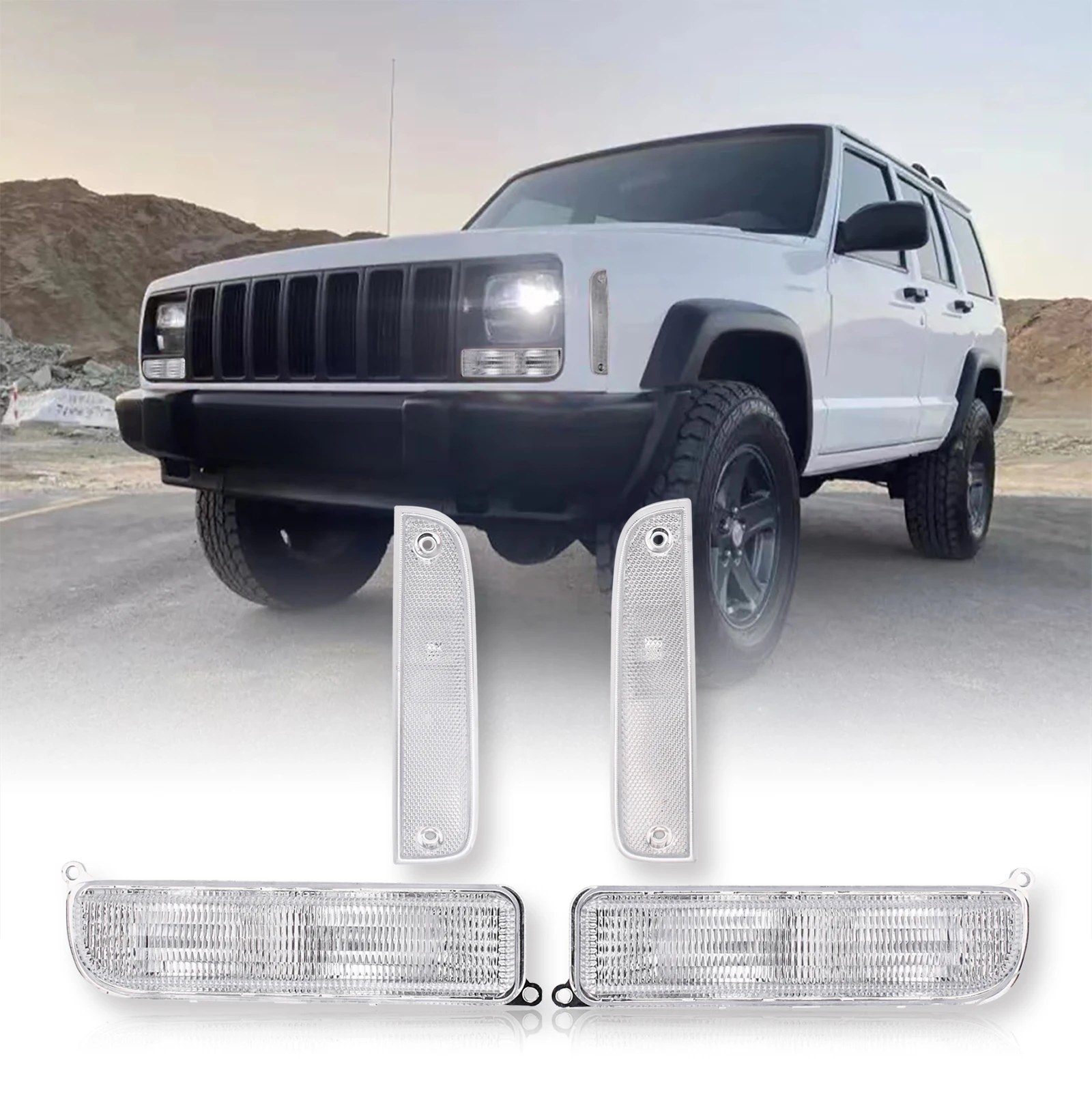 Signal Lights COMBO Smoke Bumper Turn Signal + Corner Side Marker Lamps Set Left + Right Fits for Jeep 97-01 XJ side marker light