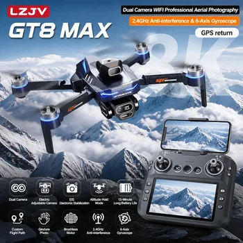 Drone Pieghevole GT8 Max con Doppia Fotocamera HD 8K, Telecomando con Schermo, Evitamento Ostacoli, Quadricottero Brushless Professionale
