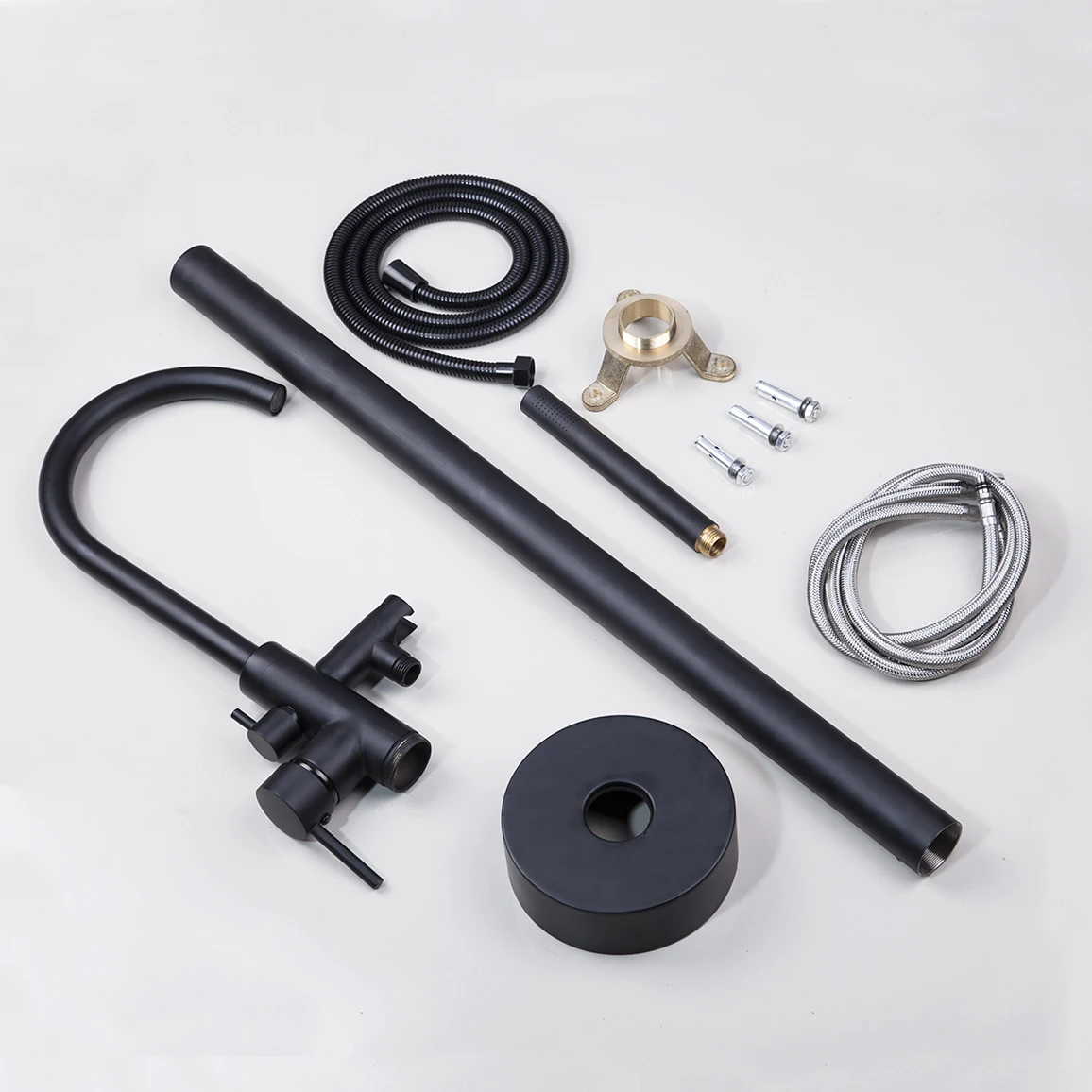 KEMAIDI Golden Plated Bathtub Filler Shower Roman Tub Faucet Set Free Standing Black Bath Shower Systerm Round Spout Mixer Tap