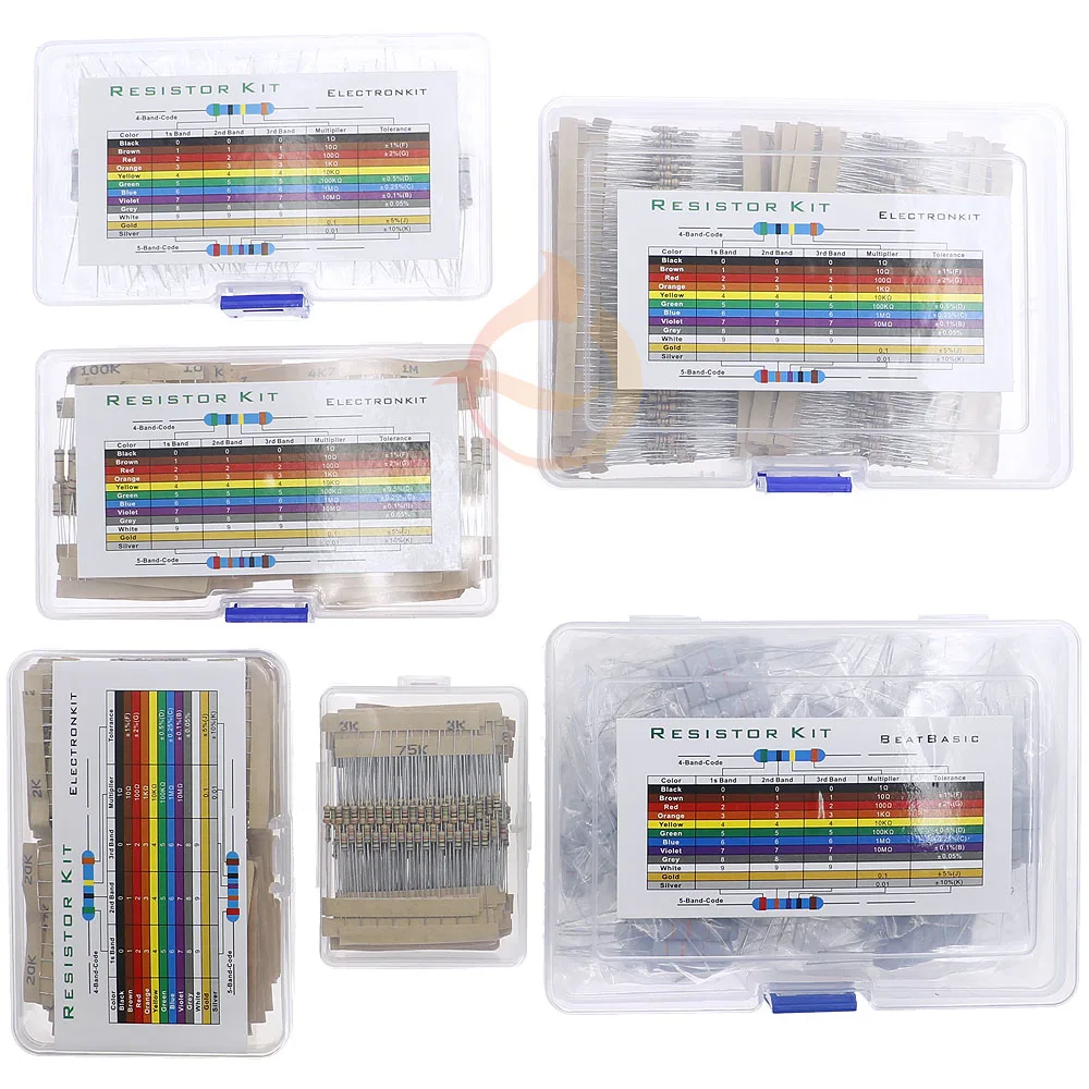 1/8W 1/4W 1/2W 1W 2W 3W 5W  5% 0 Ohm-10m ohm Carbon Film Resistor Assorted Kit With box 1K 2K 5.1K 10K 47K 100K 220K 470K 3M 10M