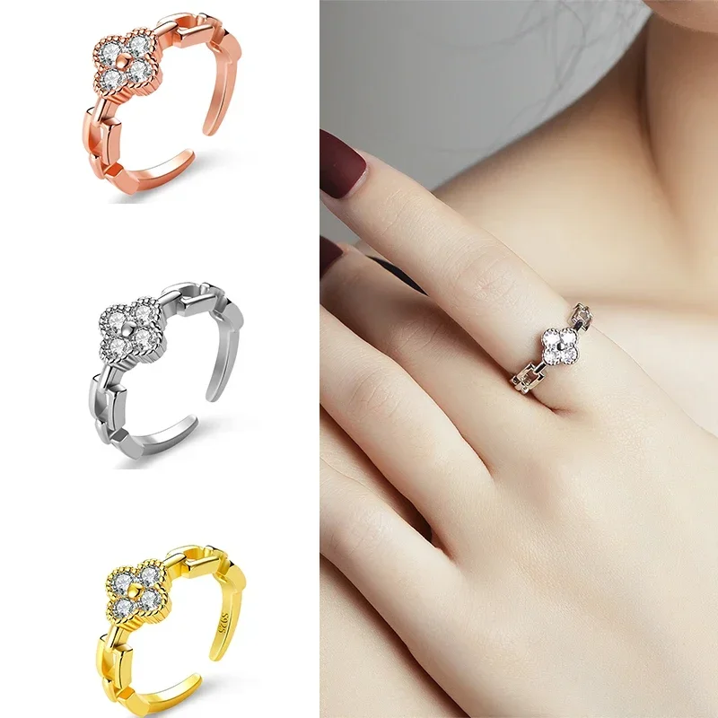 Classic Flower Zircon Moissanite Opening Ring for Women Fine Jewelry