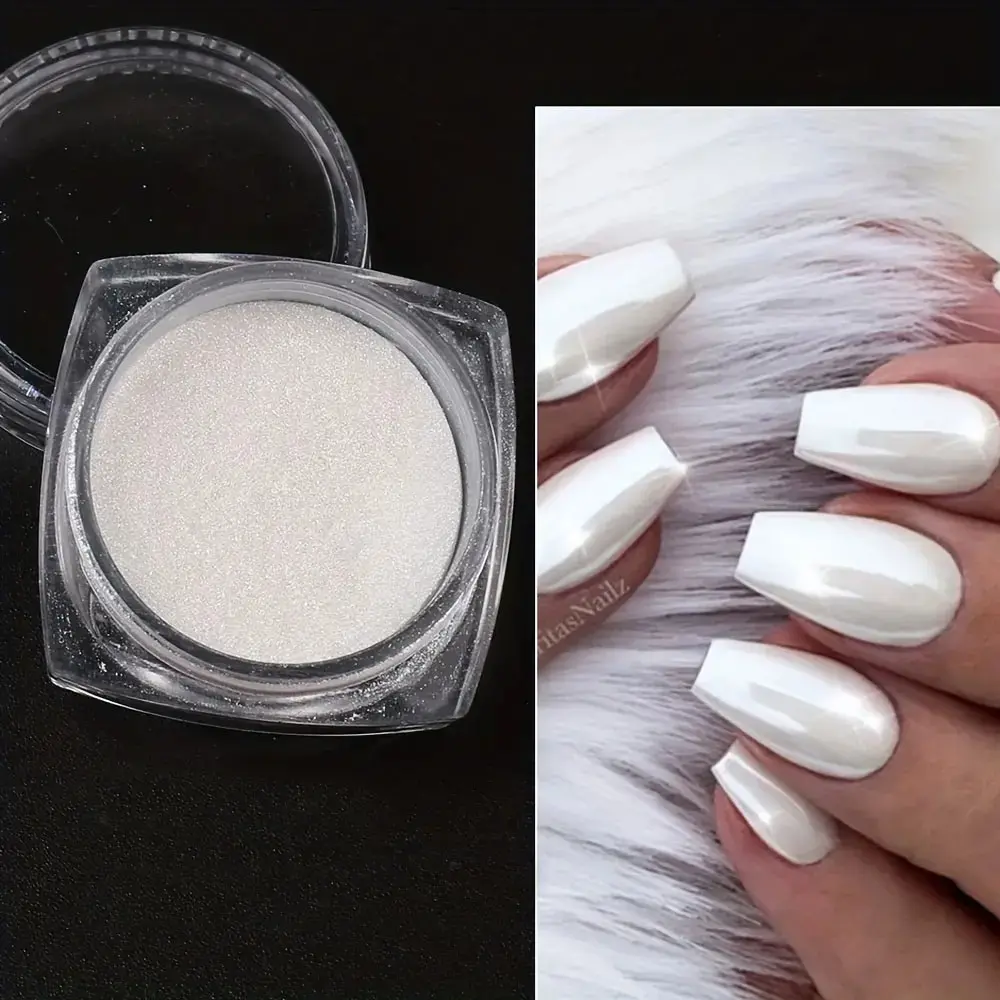 Nail Powder 1Box White Chrome Mirror Mermaid Sparkling Pearl Nail Art Nickel