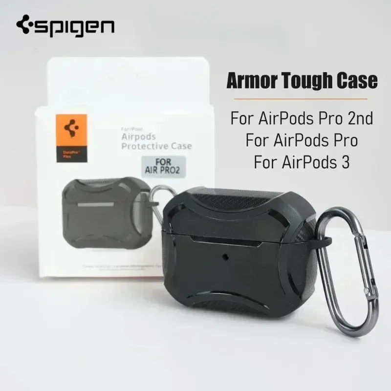 SP Carbon Fiber Texture Armor Rugged Earphone TPU Case For Airpods Pro 2/Pro/Airpods 3 Full Protective Case with Metal Hook