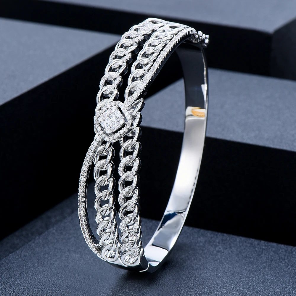 Soramoore Original Multicolor Stackable Punk Bangles For Women Bridal Wedding Cubic Zircon Dubai Open Bracelet Party Jewelry
