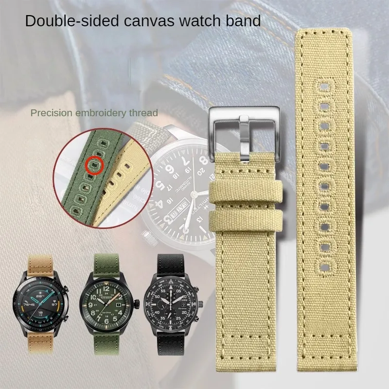 

Universal Double-sided Canvas Watch Strap Of Various Brands with 20/22mm Flat Interface Nylon Needle Buckle Watch Strap