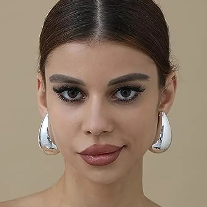 5cm Extra Large Drop Earring Oversized Chunky Hoop Earrings for Women Girl Lightweight Hypoallergenic Gold Plated Big Earrings