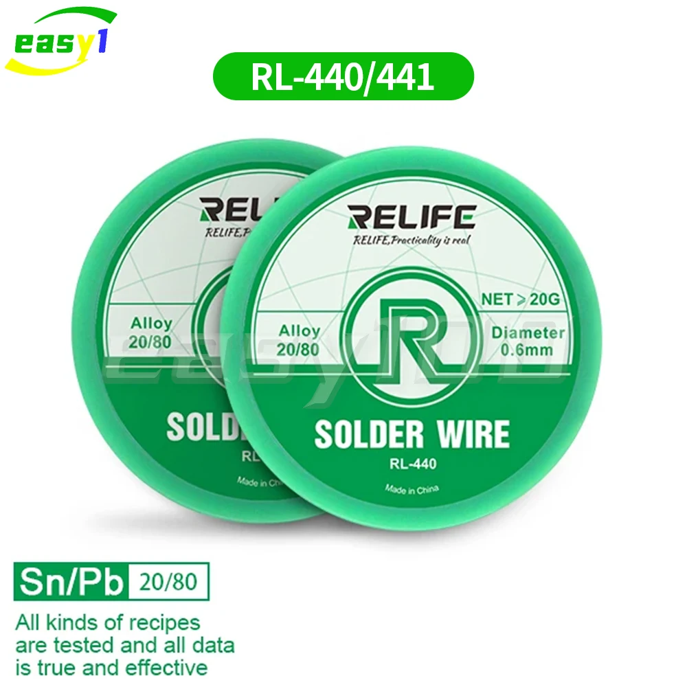 

RELIFE Rl-440 441 Solder Wire Containing Rosin Core 0.3mm 0.4mm 0.5mm 0.6mm 183℃ Medium Temperature Active Tin Welding Tools