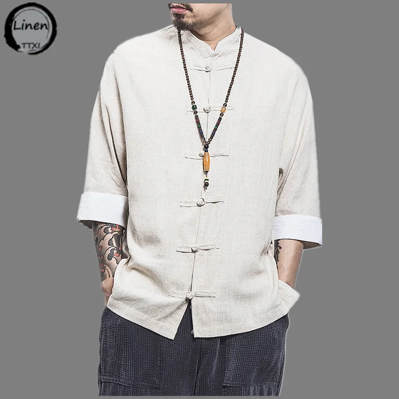 Suéter De Lino Estilo Japonés Para Hombre | Manga Larga, Corte Holgado | Color Azul Marino, Talla XL
