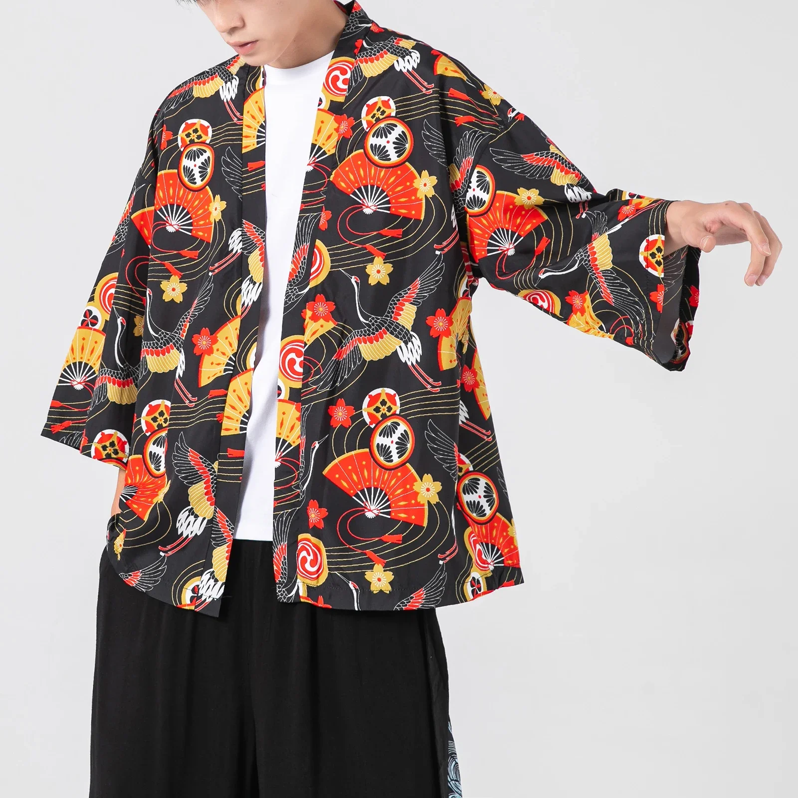 Kimono Cardigan Women Men Japanese Obi Male Yukata Men's 2024 Haori Japanese Wave Carp Print Coat Traditional Japan Clothing