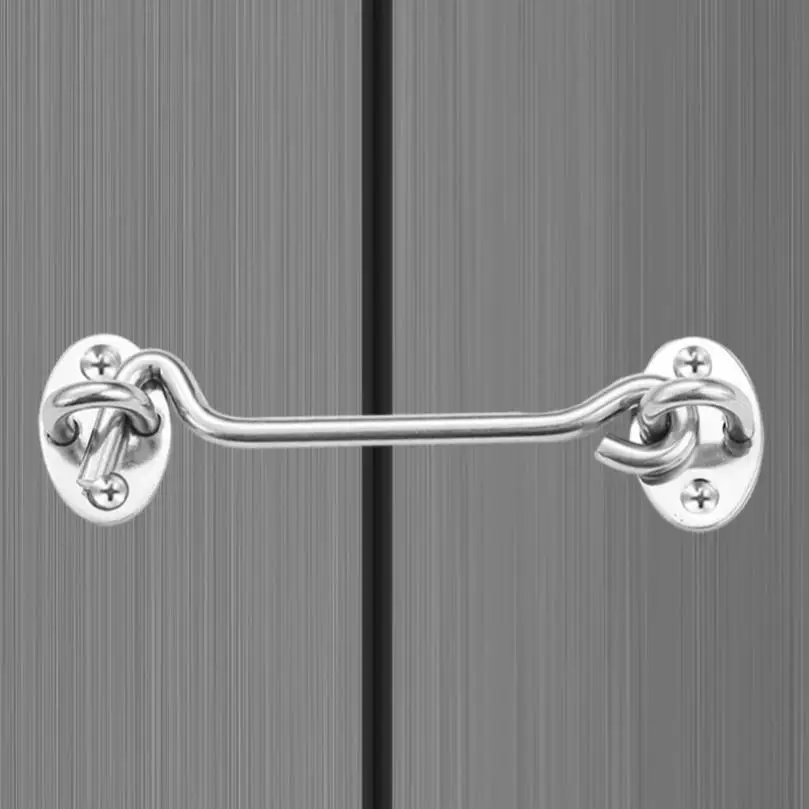 2pcs 4 Inch Thickened Stainless Steel Silver Door Latches for Window / Sliding Door / Cabinet, Hook and Eye Lock Windproof Hooks