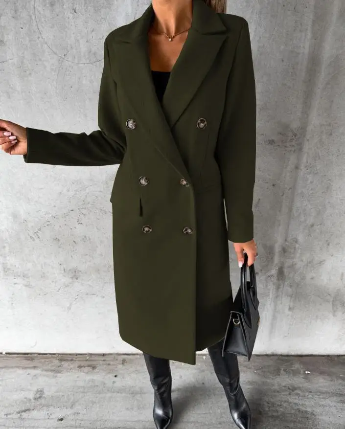 2025 NEUE Herbst Winter Frauen Lose Tren Jacke Top Ele Mode Lange Sve Revers Kragen Tasche Zweireiher Langen Mantel O – Detail 23