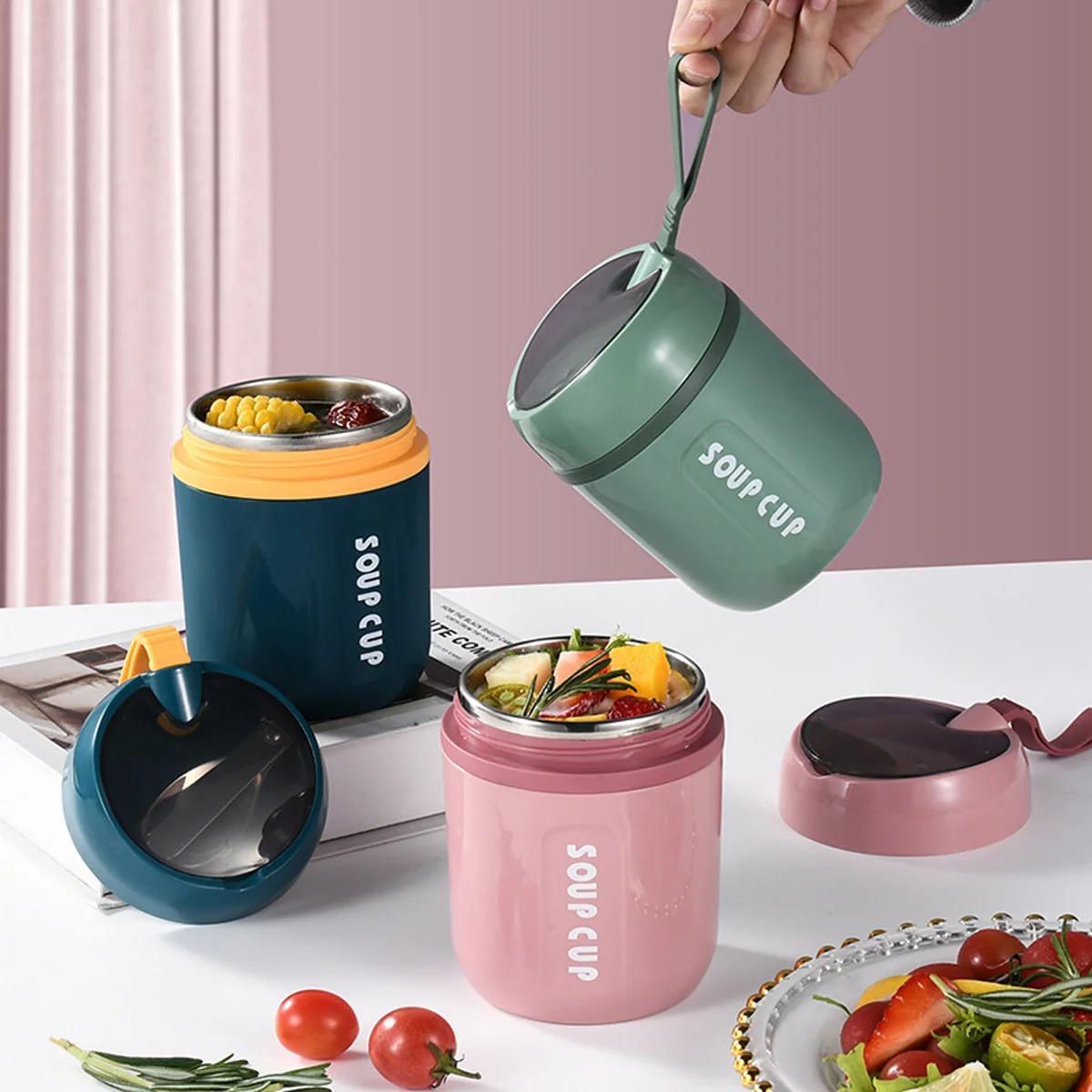 

480ml Mini Thermal Lunch Box Stainless Steel Food Container with Spoon Flask Vaccum Cup Leak-Proof Soup Cups For Kids Students